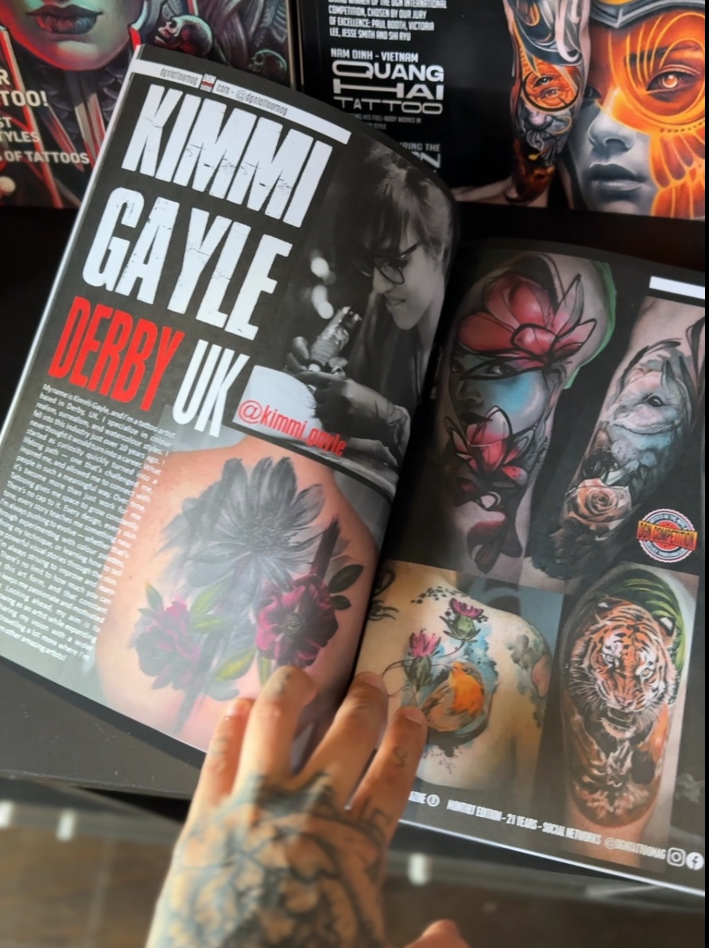 Kimmi Gayle featured in a tattoo magazine